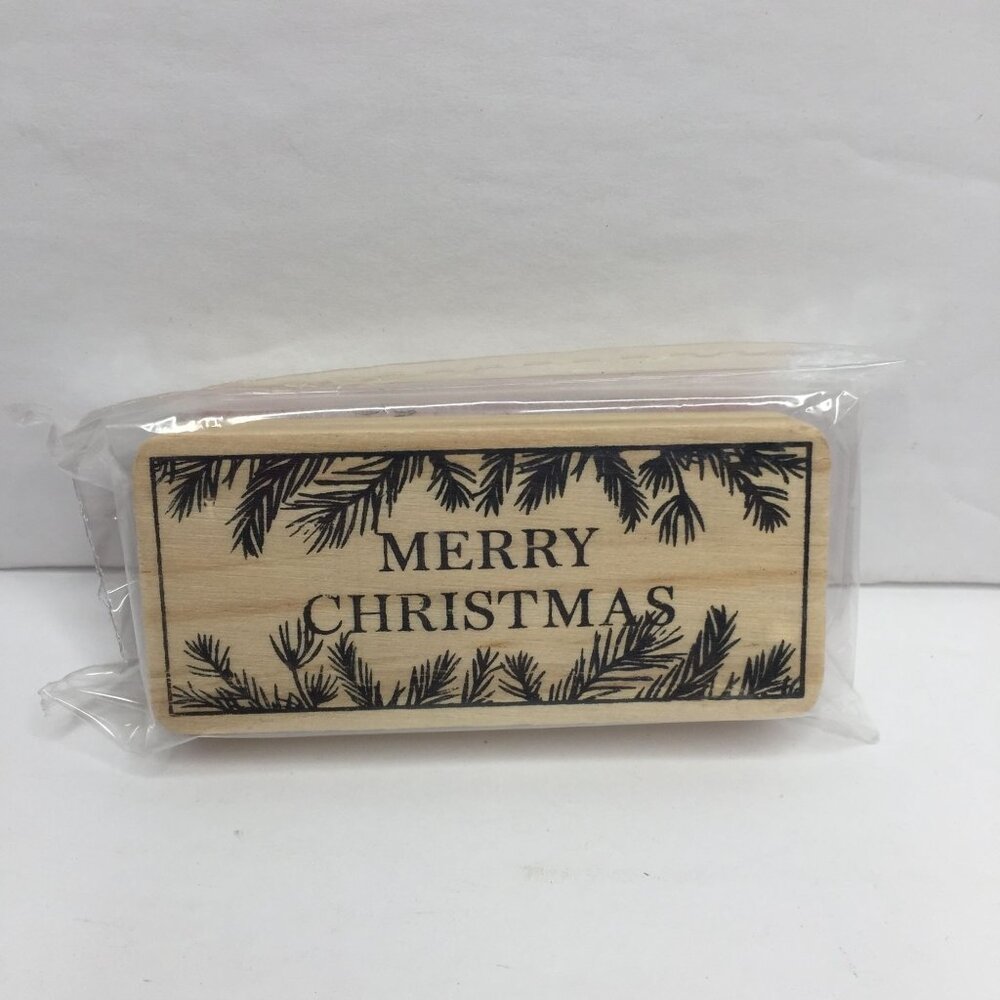 Horizon Group USA "Merry Christmas" Stamp Wood Rubber Pine Holiday Gifts Present